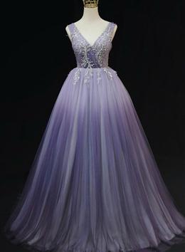 Picture of Light Purple Tulle Gradient Lace Applique Formal Dresses, Pretty Long Formal Dresses